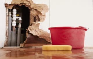 Advanced Restoration of Colorado highlights the Main Sources of Water Damage in Homes. Leaks and flooding shown with pipes, bucket, and sponge.